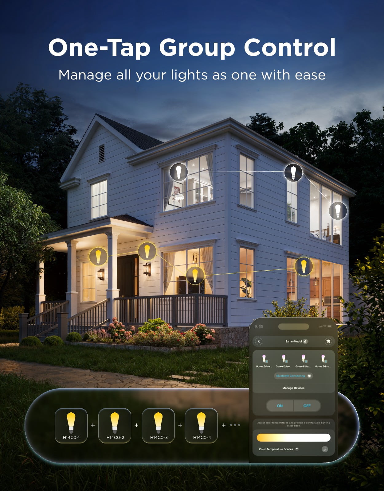 Govee 500LM RGBWW Smart ST19 LED Bulb 4 Pack, 64+ Scene Modes, Classic Design Bulb, High-Density COB Light Strips, Smart Control