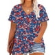 thumbnail image 1 of Puntoco Liquidación de blusas cortas para mujer Camisa básica estampada de manga corta con cuello en V y talla grande para mujer, 1 of 4
