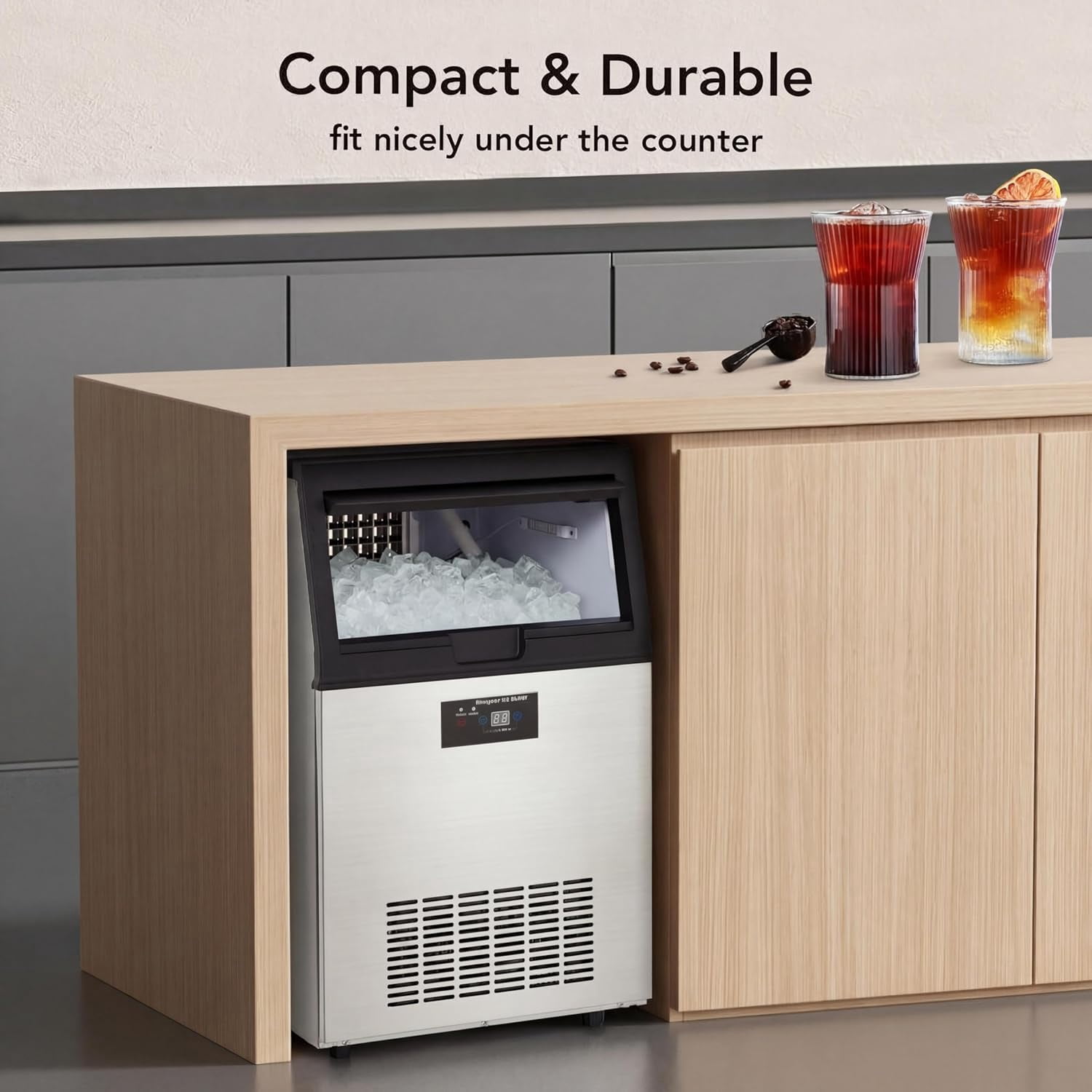 Commercial Ice Maker Machine, 80Lbs/24H Produce & 33Lbs Storage, Built-in Undercounter Ice Machine with 6 Adjustable Sizes, Quiet Stainless Steel Ice Maker for Home/Bar/Restaurant