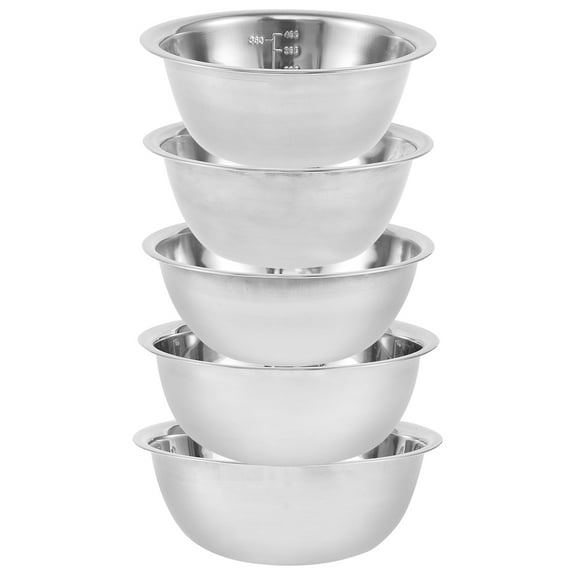5Pcs Salad Mixing Bowl Set Stainless Steel Multipurpose Soup Basin 5 Sizes Nesting Bowls for Kitchen Cooking Baking Food Storage