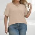 thumbnail image 2 of TQWQT Women's Plus Size Tops Fashion Plus Khaki Top V Neck Criss Cross Plus Size Tunic Tops Short Sleeves Dressy Casual Tunics Loose Fit Womens Clothing XL, 2 of 6