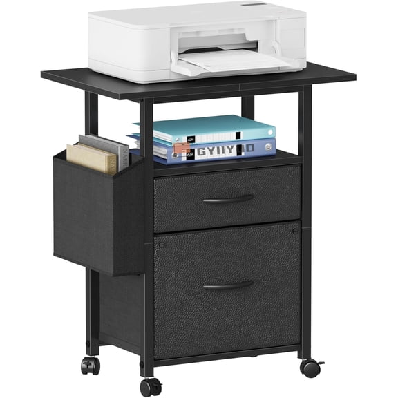 2 Drawer File Cabinet with 24'' Extended Desktop, Mobile Filing Cabinet, Rolling File Cabinet with Side Bag, Fabric Drawer, Fits A4/Letter Size, Printer Stand Home Office