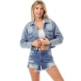 thumbnail image 5 of Made by Olivia Women's Cropped Raw Hem Cargo Pocket Denim Jacket, 5 of 7