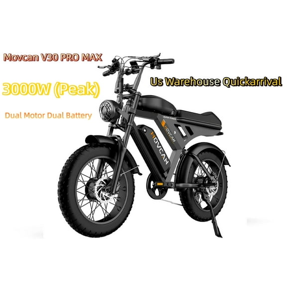 Movcan V30 PRO MAX 3000W (Peak) Dual Motor Dual Battery All Terrain Off-road Bicycles, 20" Fat Tire Electric Motorcycle Bike, Hydraulic Brakes 7-Speed Full Suspension UL2849