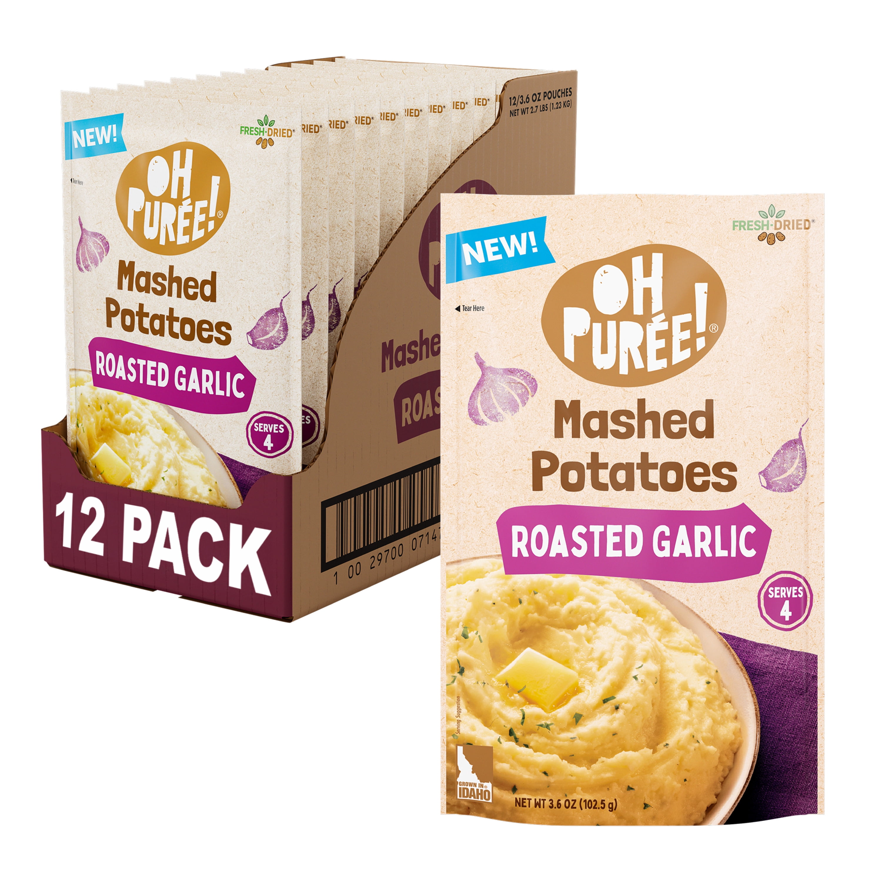 OH PURÉE!® Roasted Garlic Mashed Potatoes, 3.6 oz, (Pack of 12)