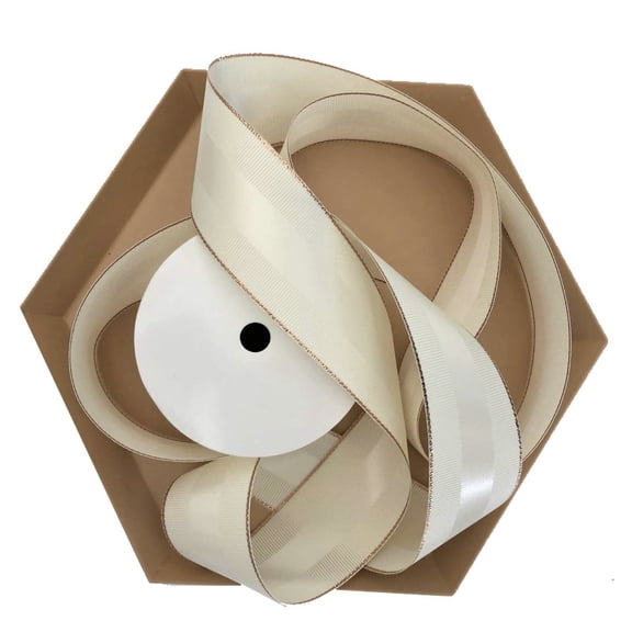 Antique White & Rose Gold Grosgrain Ribbon 1 1/2 inch, 10 Yards | Fabric Ribbon with Metal Trim