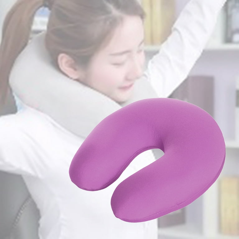 Micro Bead Travel Pillow Memory Foam U Shaped Neck Pillow Cushion for Plane  purple