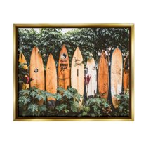 Stupell Industries Surf Boards in Nature Sports Photography Gold Floater Framed Canvas Art Print Wall Art, 21 x 17