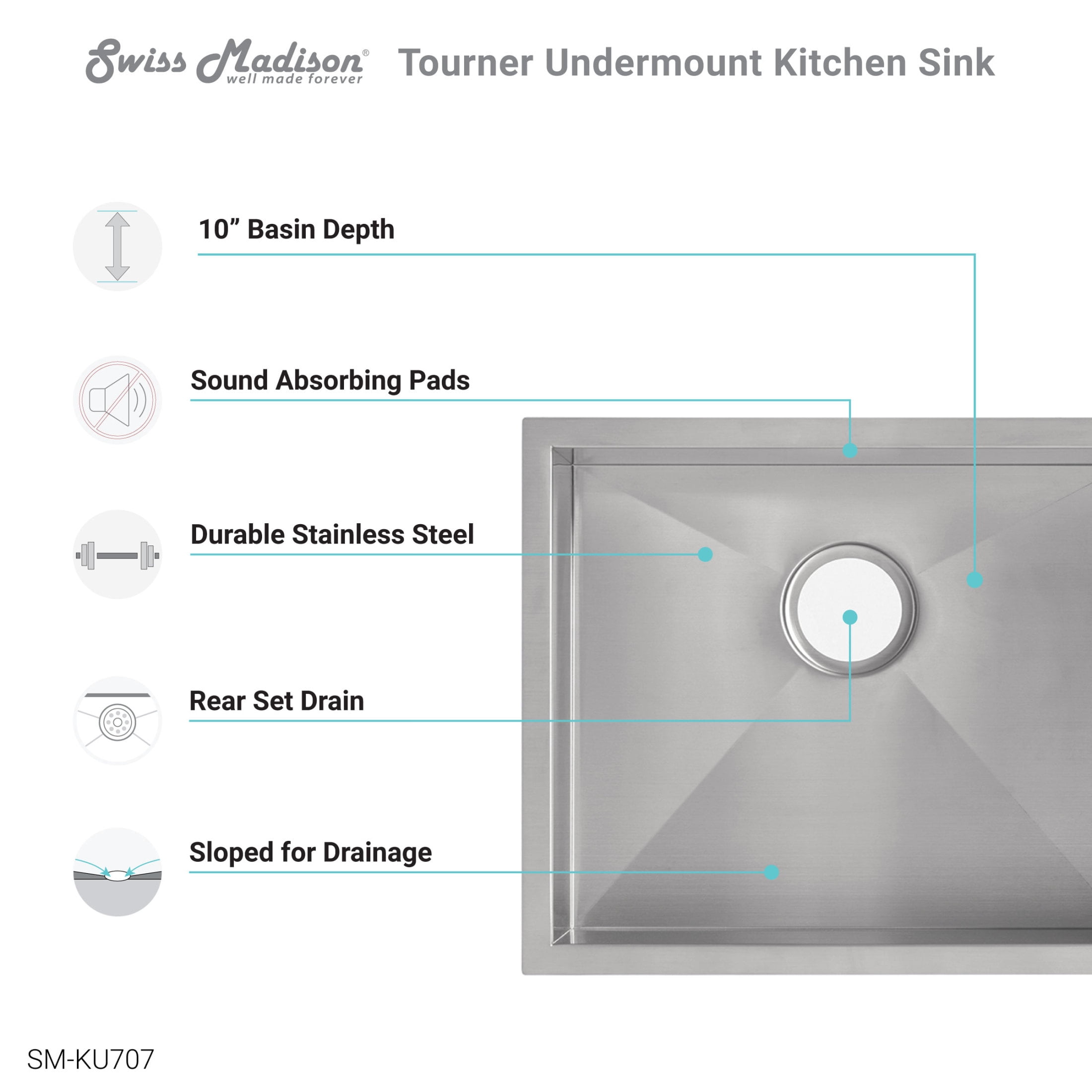 Tourner 21 x 18 Stainless Steel, Single Basin, Undermount Kitchen Sink