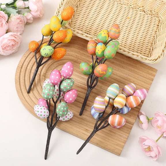 Aoznliie Easter Branches, 9.8 Inch Printed Easter Egg Picks, Plastic Spring Floral Stems for Vase Centerpiece, Easter Table Decorations (Multicolor)