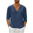 thumbnail image 1 of GigrtiJin Mens Long Sleeve T-Shirt Casual Fall V Neck Solid Color Tops Blouses Plus Size Basic Pullover Undershirt, 1 of 6