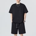 thumbnail image 2 of BVOFAR Mens Workout 2 Piece Outfits Big and Tall Moisture Wicking Short Sleeve Shirts and Drawstring Running Shorts Lightweight Summer Tracksuits Cooling Athletic Sets Black M, 2 of 7