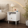 thumbnail image 2 of Modern Nightstand with Drawer and Open Shelf,Bedside Table with Solid Wood Legs,Small End Table for Bedroom,Living Room,White, 2 of 8