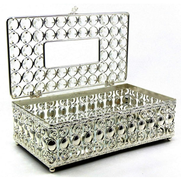 Decorative Silver Tissue Box with Rhinestones, China Metal Tissue