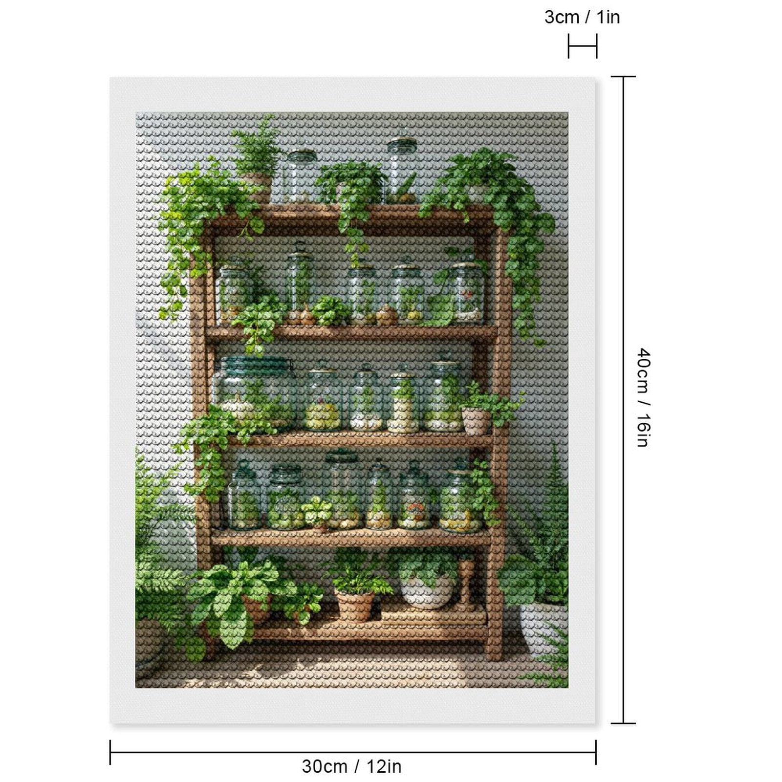 Diamond Art Kits for Adults, Greenery Jars On Wooden Shelves 5D Diamond Painting Kits for Adults Beginners, DIY Full Drill Diamond Painting, Gem Art and Crafts 12x16