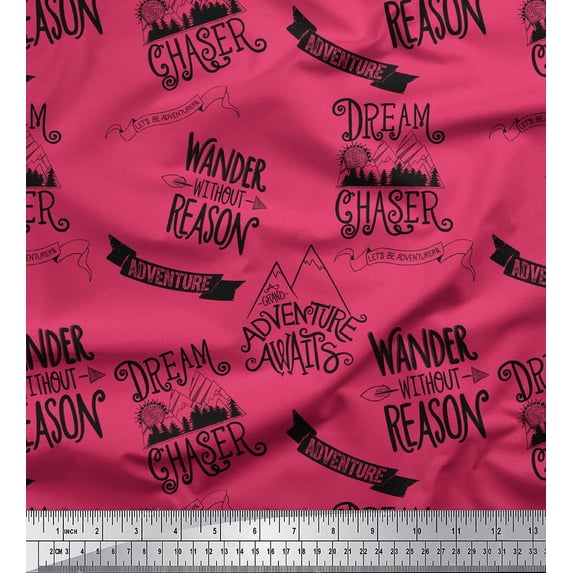Soimoi Pink Rayon Fabric Dream Chaser Text Printed Craft Fabric by the Yard 56 Inch Wide