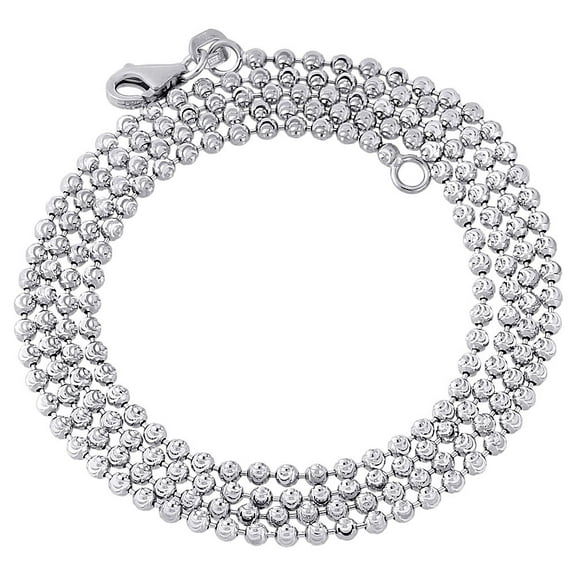 Solid 10K White Gold 1.5MM Moon Cut Italian Beaded Chain Necklace 32 Inches