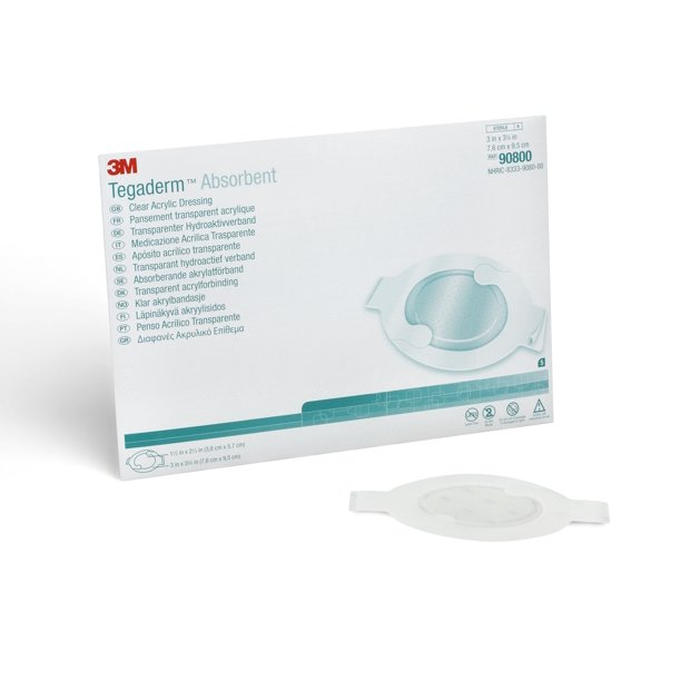 3M Tegaderm Clear Acrylic Dressing, Small 3x33/4 Oval, 11/2x21/4 Pad