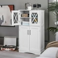 thumbnail image 2 of Bathroom Floor Storage Cabinet - Linen Floor Cabinet with Doors and Adjustable Shelves, Freestanding Side Storage Organizer for Bathroom, Living Room, Entryway, Kitchen Storage Unit (White), 2 of 7