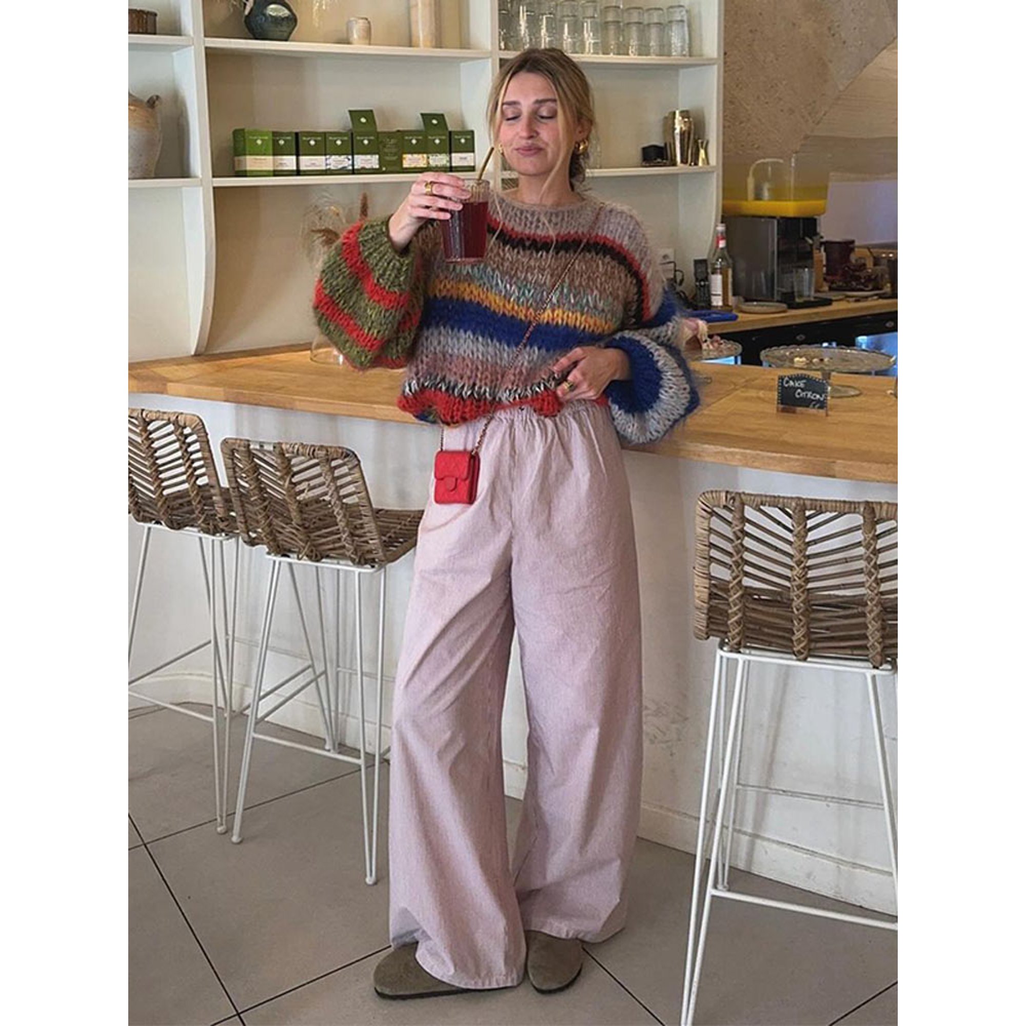 Fashion Contrasting O Neck Hollow Out Knitted Pullover Women Chic Long Sleeve Loose Sweater 2024 Autumn Lady Casual Streetwear