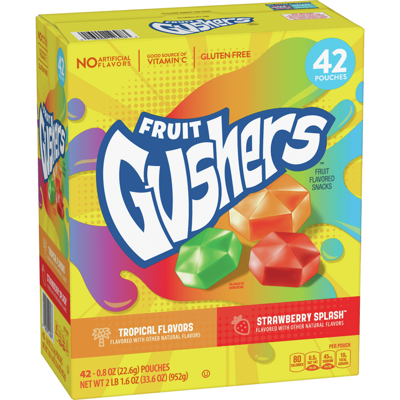 Gushers Fruit Snacks, Strawberry Splash and Tropical Flavors, 42 ct