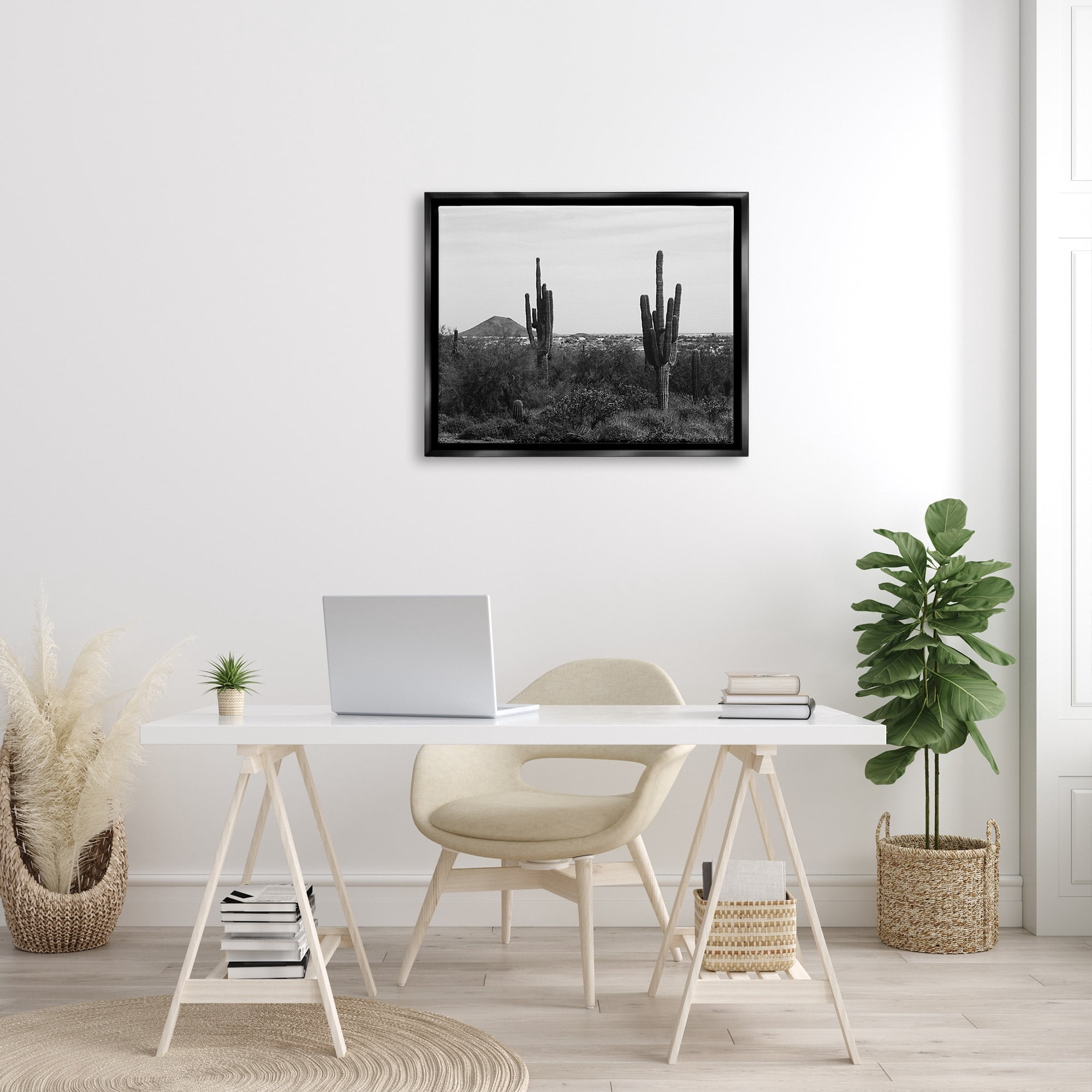 Stupell Industries Desert Cactus Arid Vegetation Monochrome Nature Photography Photograph Jet Black Floating Framed Canvas Print Wall Art, Design by Graffitee Studios