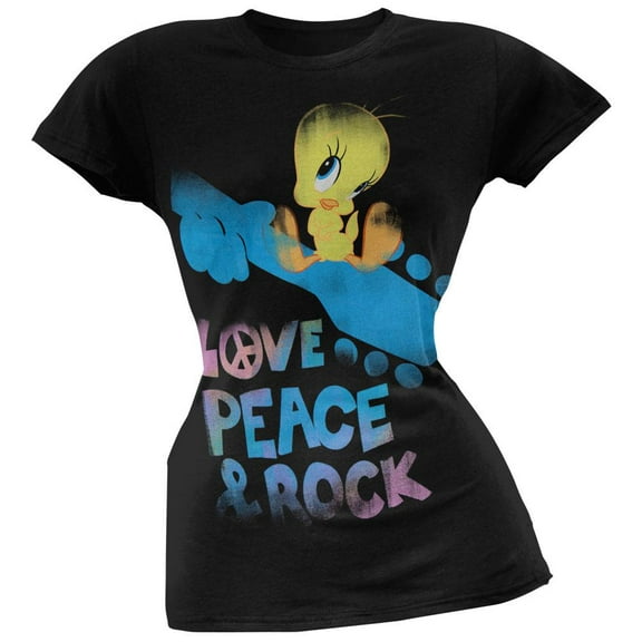 Looney Tunes - Tweety Love Peace And Rock Juniors T-Shirt - X-Large
