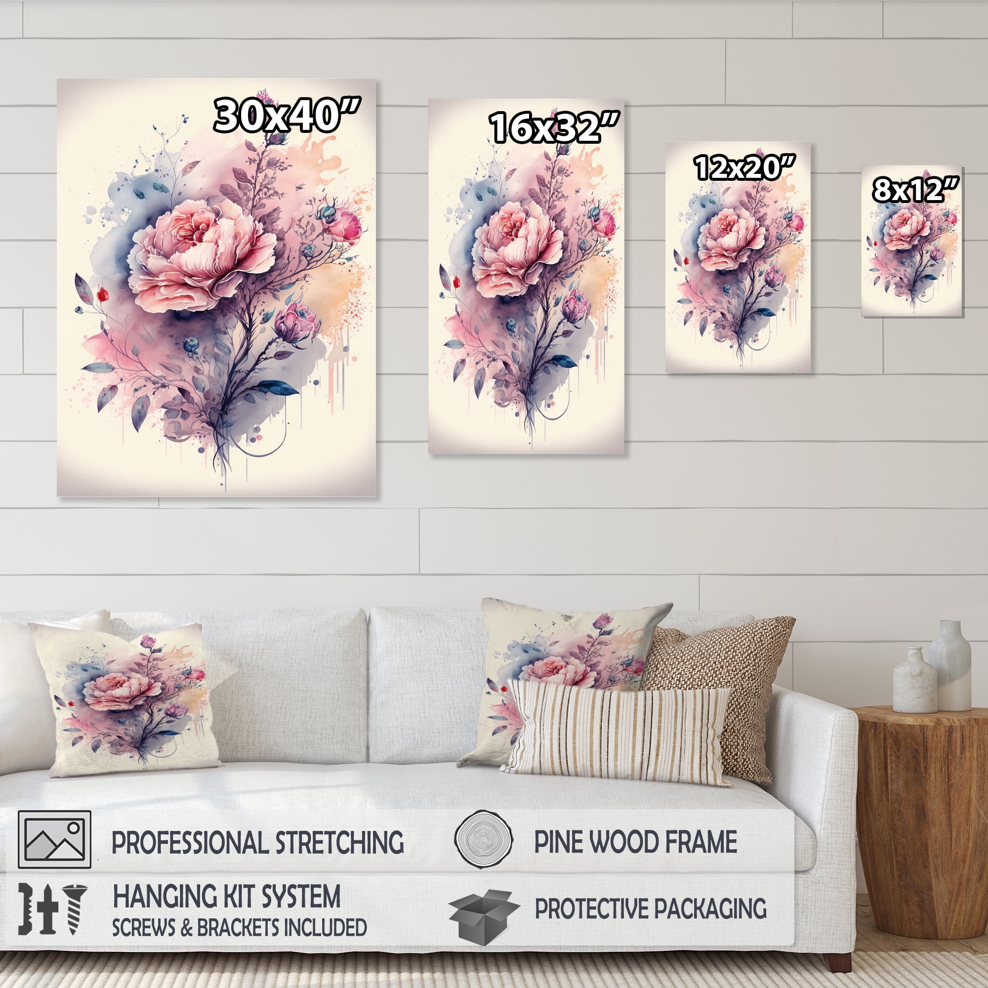 Designart Pink And Purple Rose Design Canvas Wall Art
