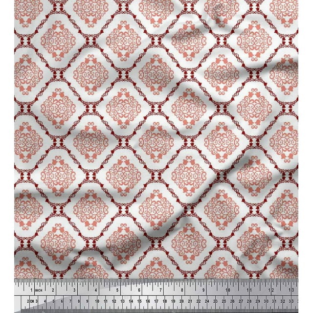 Soimoi Velvet Fabric Flamingo & Moroccan Damask Decor Fabric Printed Yard 58 Inch Wide