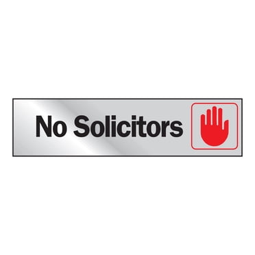 Hy-Ko 2" x 8" Vinyl No Solicitors Self-Adhesive Silver Door/Window Sign