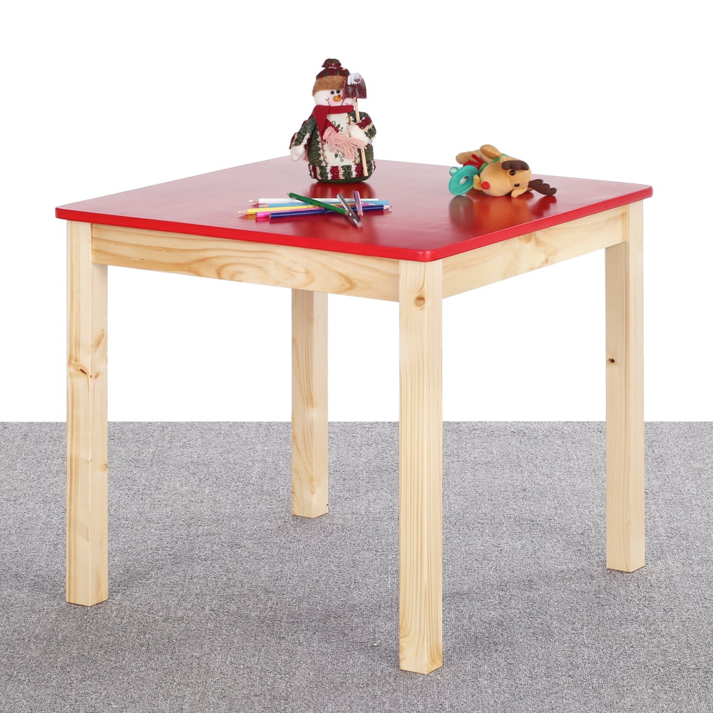 iKayaa Cute Wooden Kids Table Solid Pine Wood Square Toddler Children