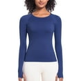 thumbnail image 5 of Fashion Tops For Women Casual Solid Color Sports Yoga Drying Long Sleeved Crew-neck Dark Blue Lightweight Soft Casual Summer Outfits Clothes 2025, 5 of 7