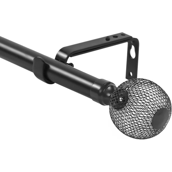 Urbanest Adjustable Single Curtain Rod Set Columbia Finials – 1 -Inch Diameter, With Black Rod, 84–120 Inches