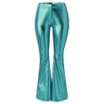 thumbnail image 4 of WTXUE Leather Pants, Bell Bottoms Women's Shiny Metallic Flared Pants High Waisted Stretchy Wide Leg Pants Trousers, Womens Trousers Bell&nbsp;Bottoms, Blue, 4 of 5