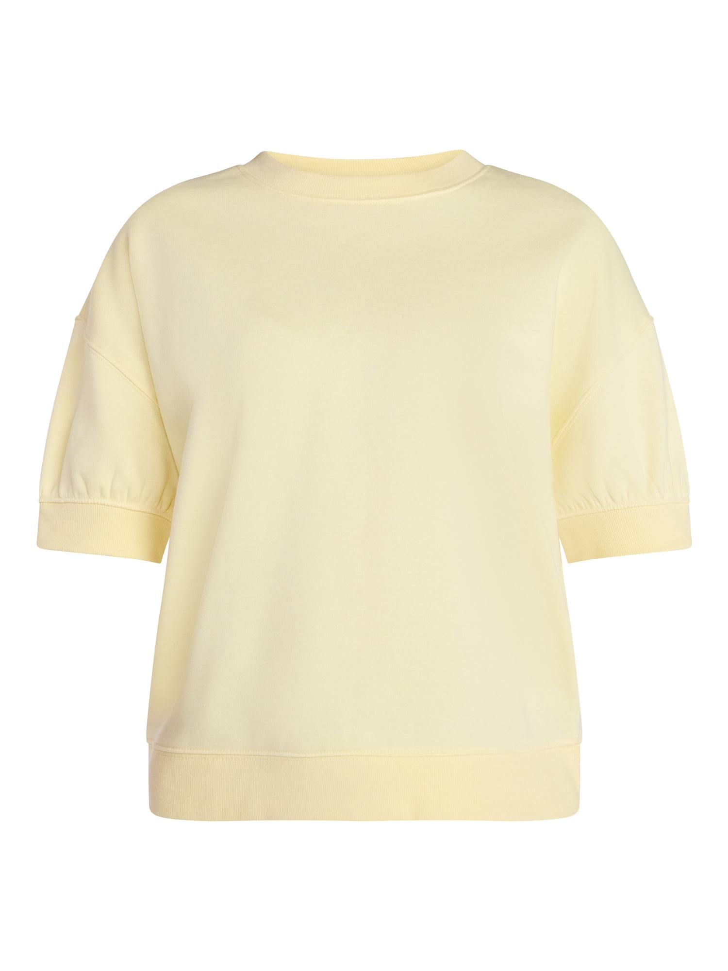 Time and Tru Women's Fleece Sweatshirt with Short Sleeves, Sizes XS-XXXL