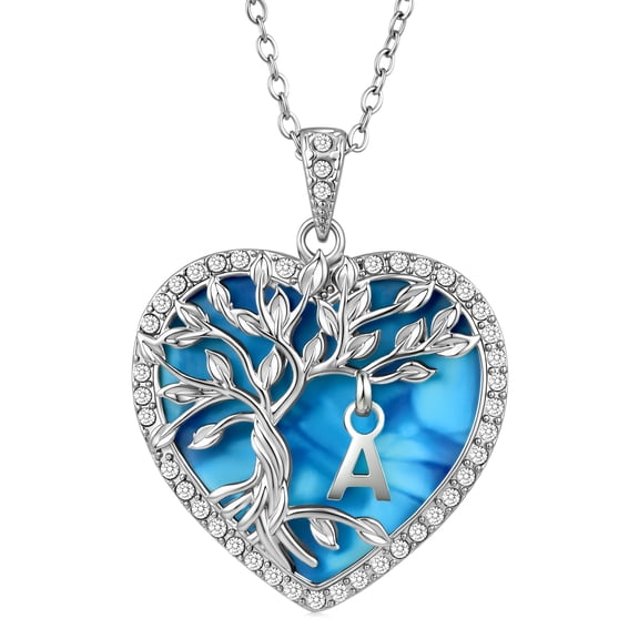 Heshpaws Tree of Life Necklace for Women ,Heart Pendant with Initial Letter , A-Z Alphabet Jewelry for Women, Birthday Anniversary Gift