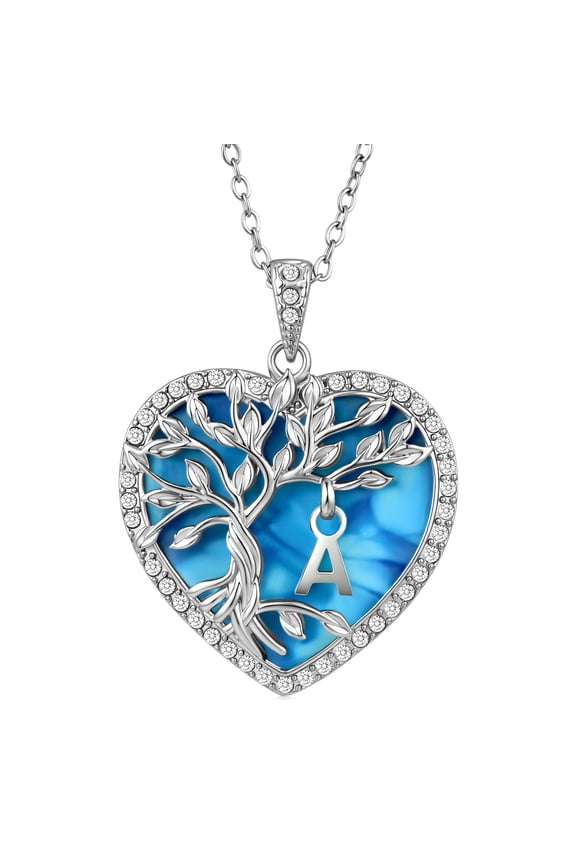 Tree of Life Necklace for Women Heart Pendant with Initial Letter , A-Z Alphabet Jewelry for Women, Birthday Anniversary Gift