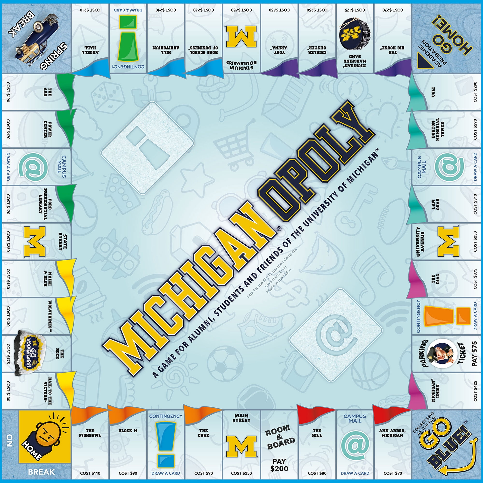 Late For The Sky: Michigan-Opoly - University of Michigan Themed Family Board Game, Opoly-Style, Traditional Play Or 1 Hr Version, Age 8+, 2-5 Players