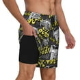 thumbnail image 2 of Cauagu White Retro Off-Road Vehicle Print Mens Swim Trunks Quick Dry Board Shorts Swim Shorts with Compression Liner Bathing Suits-Large, 2 of 6