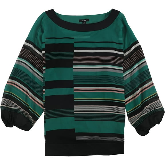 Alfani Womens Striped Kimono Top Blouse, Green, Medium