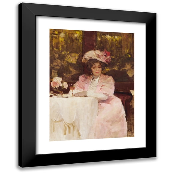 Victor Guerrier 11x14 Black Modern Framed Museum Art Print Titled - Lady in a Cafe