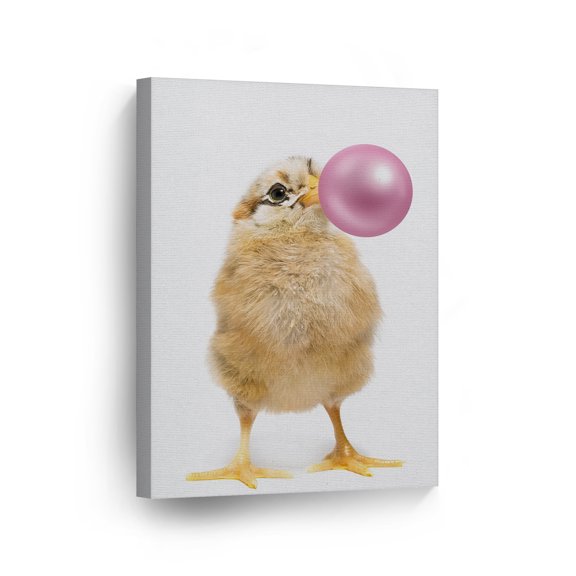 Smile Art Design Cute Baby Chick Animal Bubble Gum Art Pink CANVAS PRINT Photo Wall Art Home Decoration Pop Art Kids Room Decor Nursery Ready to Hang Made in the USA 28x19