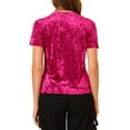 thumbnail image 3 of MODA NOVA Junior's Velvet Top Crew Neck Short Sleeve Casual T-Shirt Fushcia S, 3 of 5