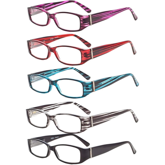 Eyekepper 5-Pack Spring Temple Readers Include Reading Glasses Computer Glasses with Genuine Austrian Crystals Women