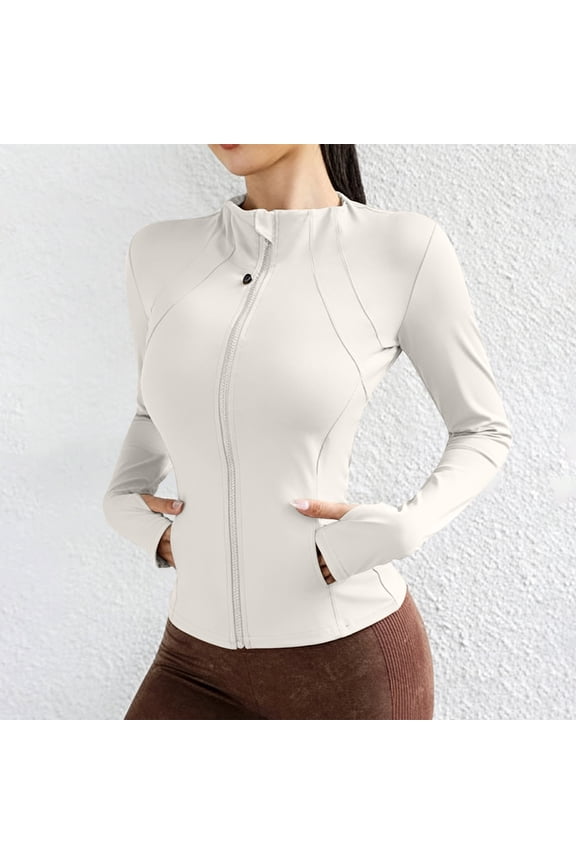 Womens Slim Fit Workout Jacket Sun Protection Full Zip Lightweight Athletic Track Jackets with Thumbholes and Pockets Outdoor Running Yoga Workout Clothes M