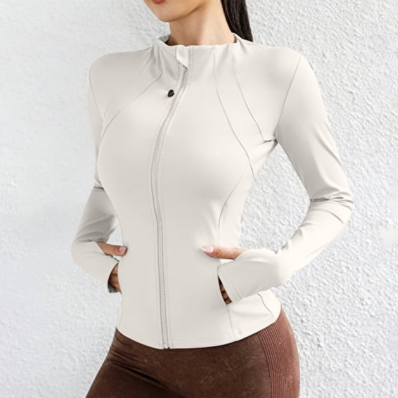 Mifsaly Womens Slim Fit Workout Jacket Sun Protection Full Zip Lightweight Athletic Track Jackets with Thumbholes and Pockets Outdoor Running Yoga Workout Clothes S