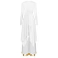 thumbnail image 2 of iiniim 2pcs Women Liturgical Praise Dancewear Long Sleeve Metallic Color Irregular Hem Worship Dress Wide Leg Pants White XXL, 2 of 7
