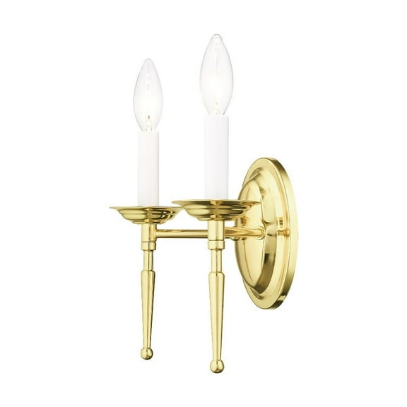 2 Light Traditional Steel Candle Wall Sconce-9.5 inches H By 9.5 inches W-Polished Brass Finish Bailey Street Home 218-Bel-1653728
