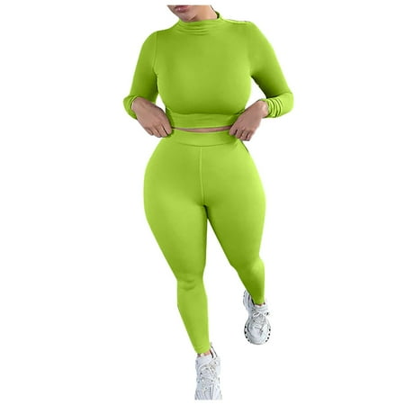 

WANYNG sports bras for women Women Solid Color Turtleneck Slim Yoga Fitness Long Sleeve Trousers Shapeware Polyester Green S