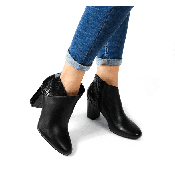 Flexi Bota Tacon Cuadrado Flexi Botas De Piel Con Plataforma Flexi